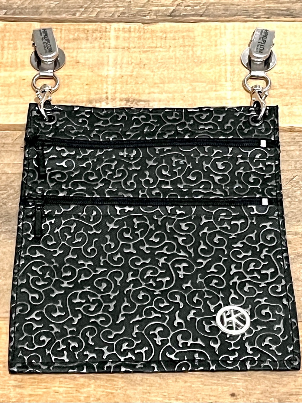 Hip Klips Black Silver Swirl Clippable Waist Pouch Hands-Free HK Logo Clips - Picture 1 of 4